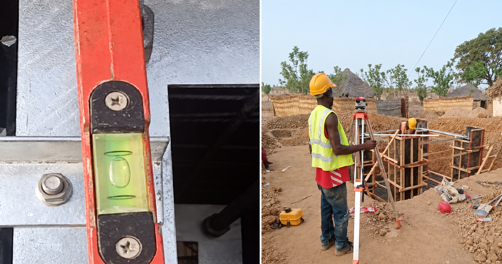 Foundation alignment checks before casting.